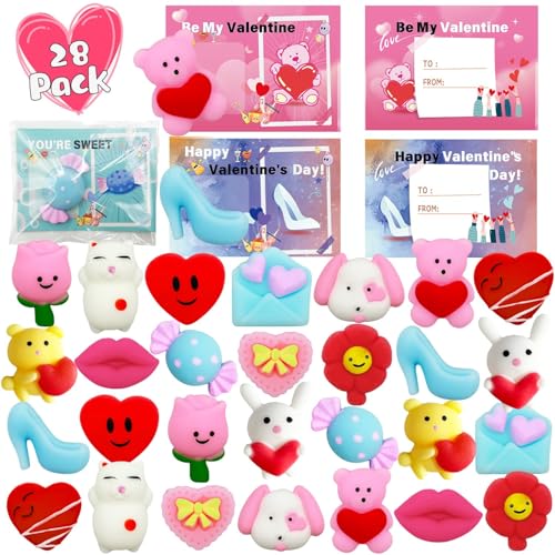 CHHOEAV 28 Pack Valentines Day Gifts for Kids Mochi Squishies Toys with Valentines Day Cards for Kids Boys Girls Squishy Stress Relief Toys Party Favors School Classroom Exchange Prizes - Image 1
