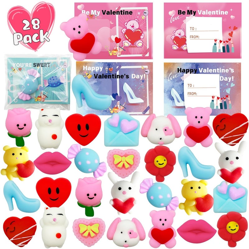 CHHOEAV 28 Pack Valentines Day Gifts for Kids Mochi Squishies Toys with Valentines Day Cards for Kids Boys Girls Squishy Stress Relief Toys Party Favors School Classroom Exchange Prizes - Image 3