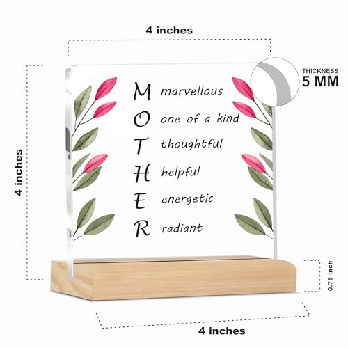 Giftplease Sign Marvellous Mother Plaque with Wood Stand Gift for Mom Home Office Desk Decor | (4 X 4 Inches) MP_05 - Image 5