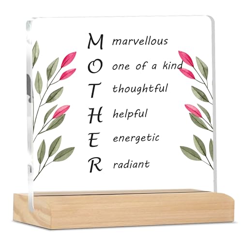 Giftplease Sign Marvellous Mother Plaque with Wood Stand Gift for Mom Home Office Desk Decor | (4 X 4 Inches) MP_05 - Image 1