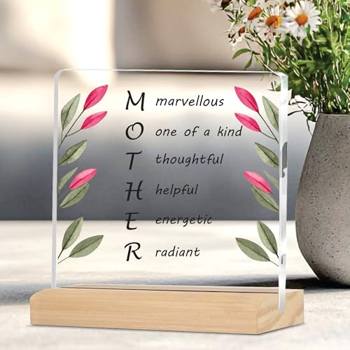 Giftplease Sign Marvellous Mother Plaque with Wood Stand Gift for Mom Home Office Desk Decor | (4 X 4 Inches) MP_05 - Image 3