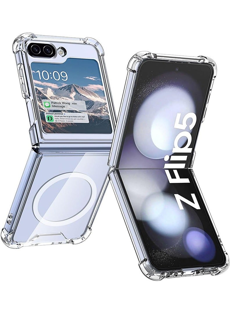 Theodor Magnetic Case for Samsung Galaxy Z Flip 5 Compatible with MagSafe Wireless Charging Shockproof Phone Bumper Cover AntiScratch Clear Back (Clear)  - Image 1