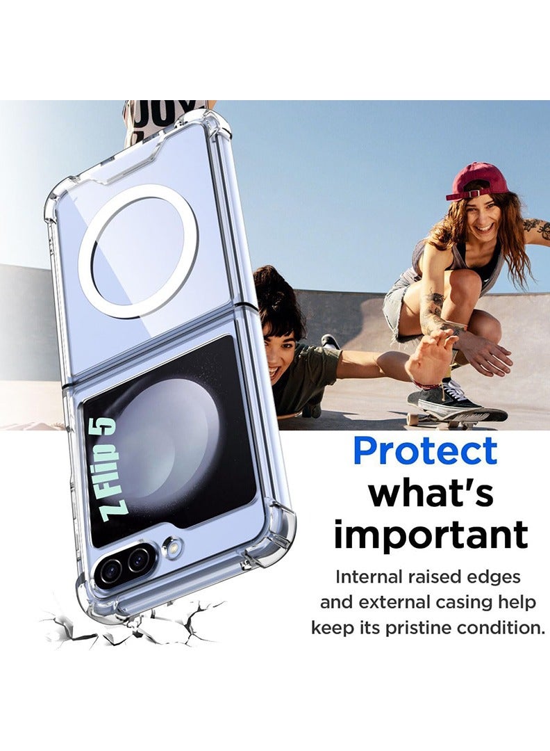 Theodor Magnetic Case for Samsung Galaxy Z Flip 5 Compatible with MagSafe Wireless Charging Shockproof Phone Bumper Cover AntiScratch Clear Back (Clear)  - Image 3