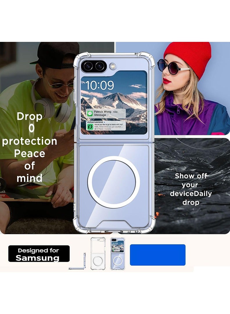 Theodor Magnetic Case for Samsung Galaxy Z Flip 5 Compatible with MagSafe Wireless Charging Shockproof Phone Bumper Cover AntiScratch Clear Back (Clear)  - Image 4