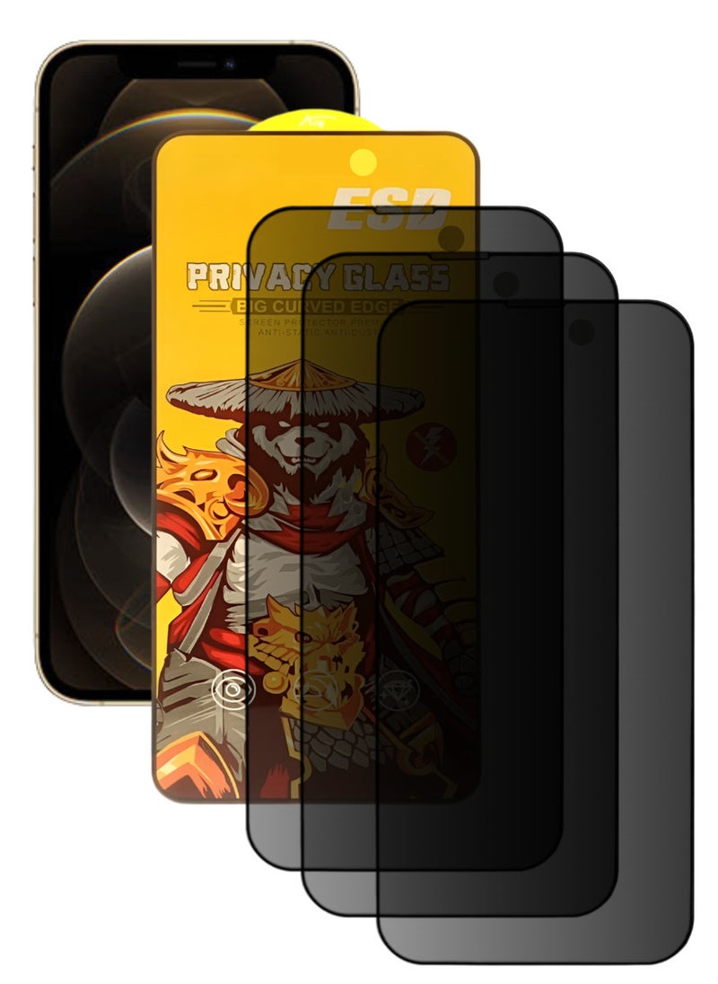 ESD 3 Pieces Tempered Dustproof Privacy Glass Screen Protector Compatible For iPhone 12 Pro Max - Image 1