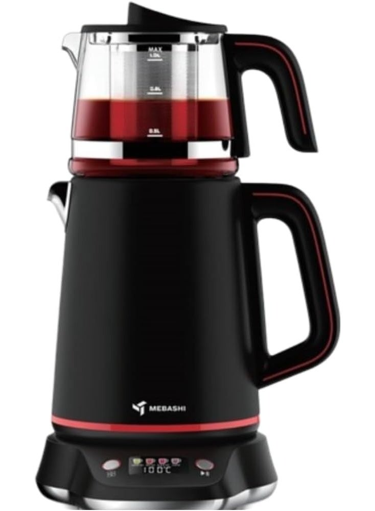 Mebashi Tea Maker, Digital Electric Kettle with Colorful Display, SUS304 Stainless Steel Body, 2L Kettle + 1L Teapot Capacity, Strix 13A Controller – ME-TM302GR, Gray - Image 1