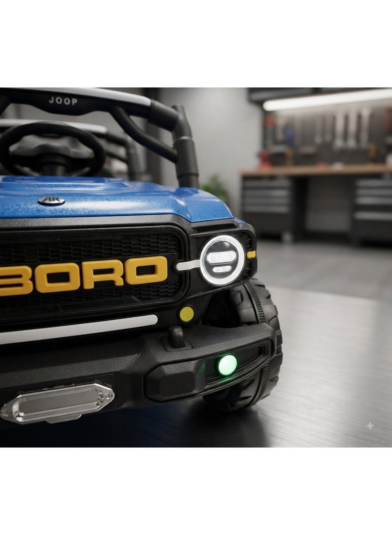 StarKids Large electric 4WD vehicle for children aged 2 to 5 – featuring a rugged Jeep-style design, dual 12V motors, suspension system, LED lights, remote control, and off-road wheels. - Image 4