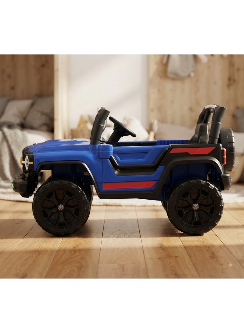 StarKids Large electric 4WD vehicle for children aged 2 to 5 – featuring a rugged Jeep-style design, dual 12V motors, suspension system, LED lights, remote control, and off-road wheels. - Image 2