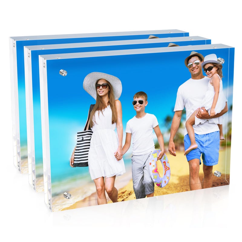 laapee 8x10 Inches Acrylic Picture Frames 3 Pack  Double Sided Magnetic Photo Frames Free Standing on Desk or Table Clear Picture Frames - Image 1
