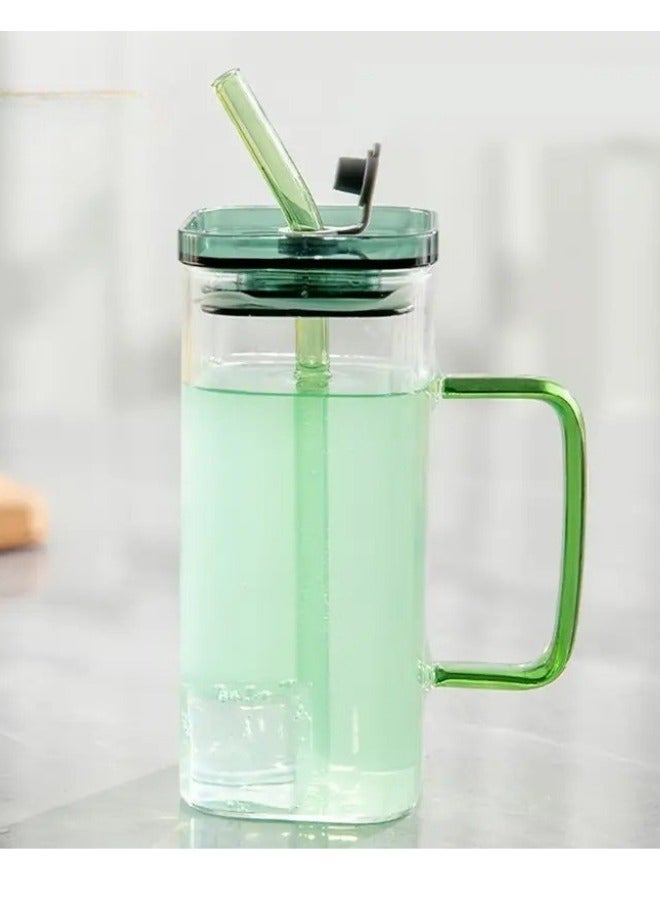 FALMER Glass Coffee Cups with Plastic Lid and Straw 400ml, Drinking Cups for Juice, Iced Drinks, Cocktails, Home and Travel (Green) (Pack of 1)  - Image 5