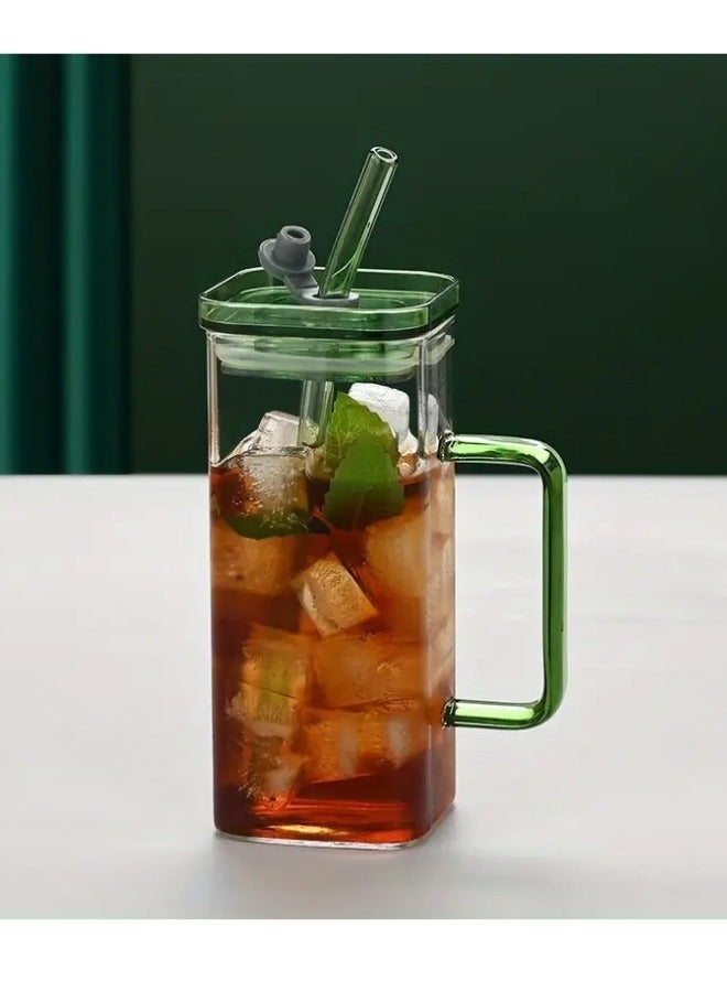 FALMER Glass Coffee Cups with Plastic Lid and Straw 400ml, Drinking Cups for Juice, Iced Drinks, Cocktails, Home and Travel (Green) (Pack of 1)  - Image 3