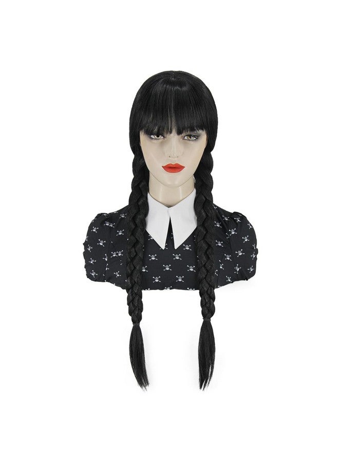 جوزيفي Juziviee شعر مستعار أسود مضفر للفتيات لزي الهالوين شعر مستعار أسود للفتيات والنساء مع غرة لزي الهالوين شعر مستعار ناعم لطيف للحفلات JZ025BK - Image 1