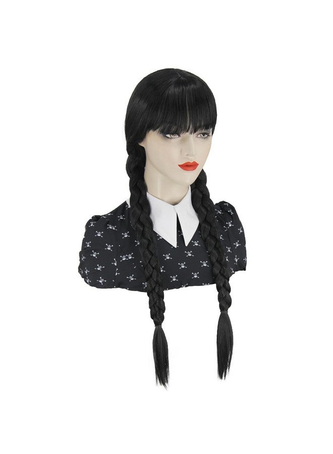 جوزيفي Juziviee شعر مستعار أسود مضفر للفتيات لزي الهالوين شعر مستعار أسود للفتيات والنساء مع غرة لزي الهالوين شعر مستعار ناعم لطيف للحفلات JZ025BK - Image 4