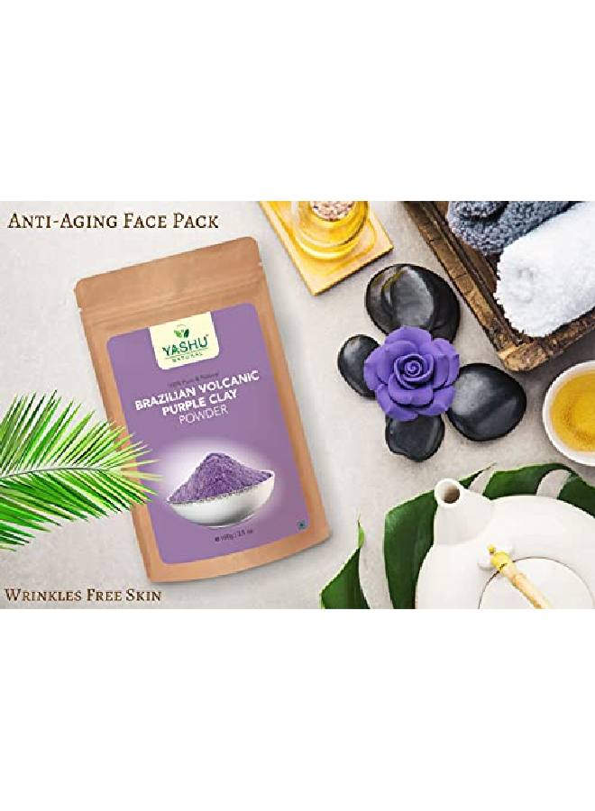 YASHU طين بركاني برازيلي نقي بنفسجي لتوهج البشرة | بودرة وجه مقاومة للشيخوخة | عبوة من قطعتين لإزالة السمرة وتفتيح البشرة (200 جرام) - Image 3