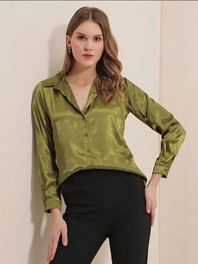 BIG DART BDART Satin Long Sleeve Button Up Shirt