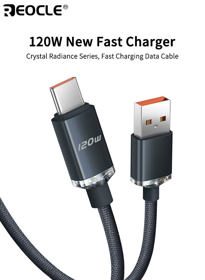 ريوكل كابل شحن سريع Type-C بقوة 120 واط و6 أمبير مصنوع من نايلون مضفر متين موصل معزز لمتانة إضافية متوافق مع هواوي هونر وشاومي - Image 5