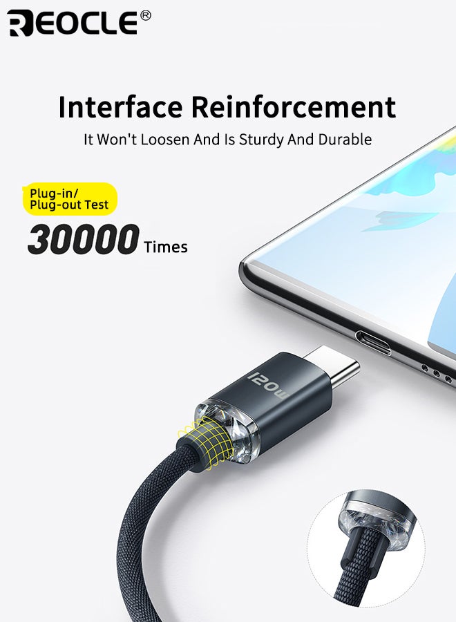 ريوكل كابل شحن سريع Type-C بقوة 120 واط و6 أمبير مصنوع من نايلون مضفر متين موصل معزز لمتانة إضافية متوافق مع هواوي هونر وشاومي - Image 4