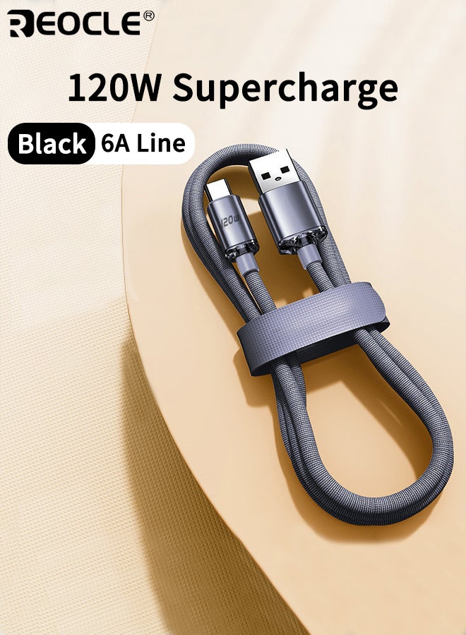 ريوكل كابل شحن سريع Type-C بقوة 120 واط و6 أمبير مصنوع من نايلون مضفر متين موصل معزز لمتانة إضافية متوافق مع هواوي هونر وشاومي - Image 1