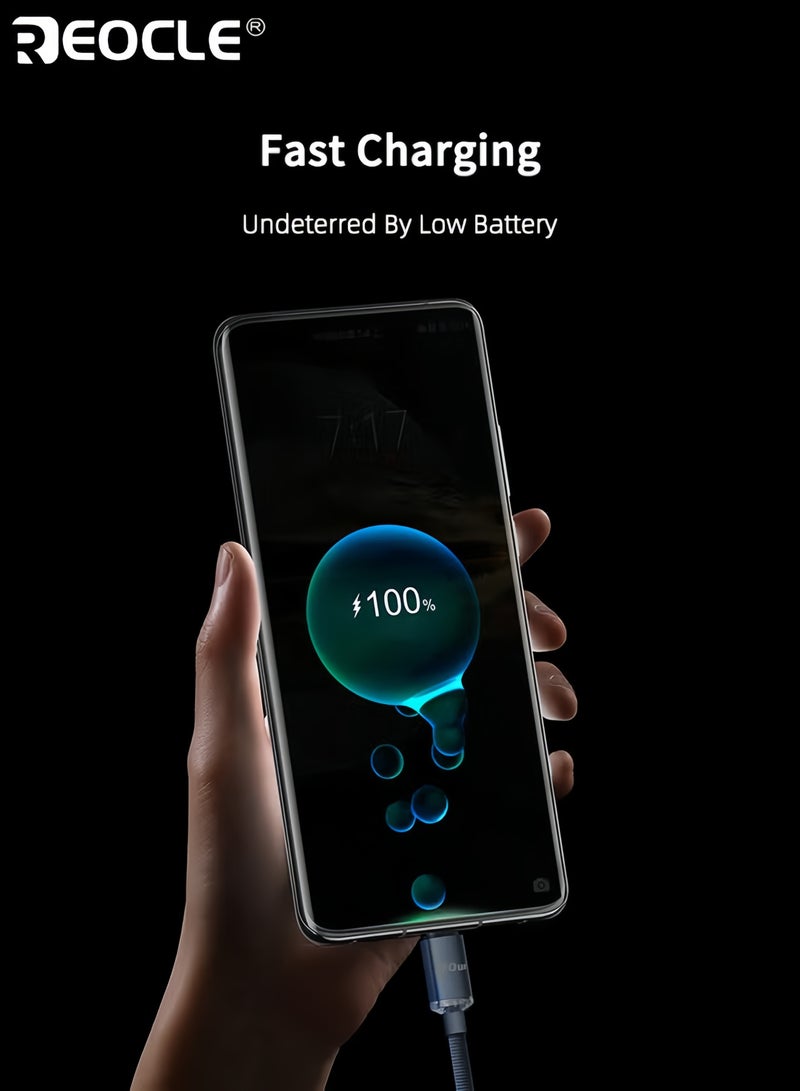 ريوكل كابل شحن سريع Type-C بقوة 120 واط و6 أمبير مصنوع من نايلون مضفر متين موصل معزز لمتانة إضافية متوافق مع هواوي هونر وشاومي - Image 2