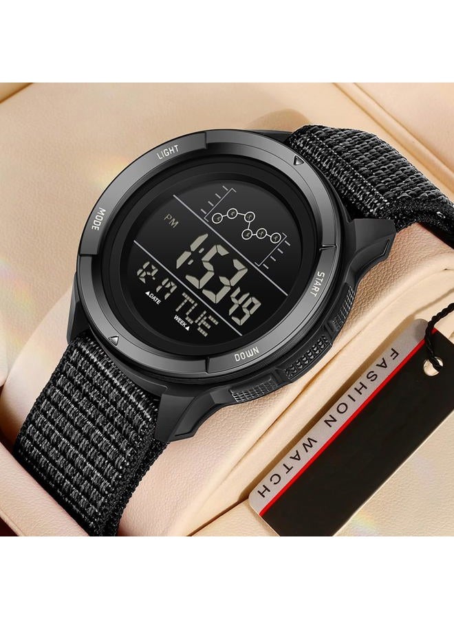 findtime Military Watches for Men Tactical Digital Sport Watch Waterproof Army Outdoor Nylon Strap Electronic Mens Watch LED Luminous Alarm Stopwatch Relojes para Hombres, Black Nylon, Sport - Image 3