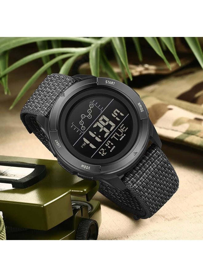 findtime Military Watches for Men Tactical Digital Sport Watch Waterproof Army Outdoor Nylon Strap Electronic Mens Watch LED Luminous Alarm Stopwatch Relojes para Hombres, Black Nylon, Sport - Image 2
