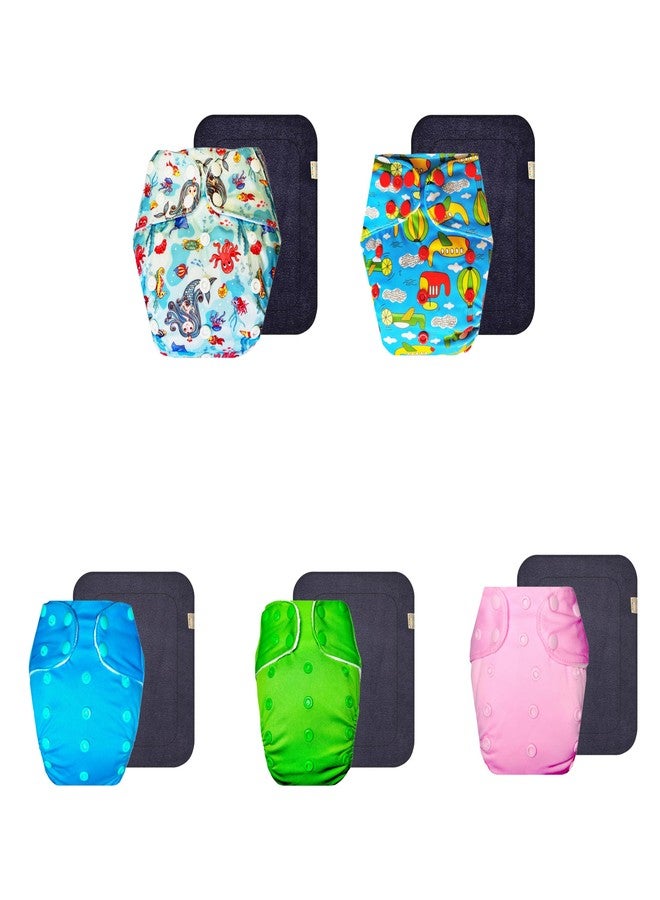 Dumbledo Premium Cloth Diaper with Gray Insert (Pack of 5) | Soft & Gentle | 6-Layer Absorbent Pad | Travel Friendly | Worry-Free Diapering | 3 Months - 3 Years | Unisex Baby - Image 1