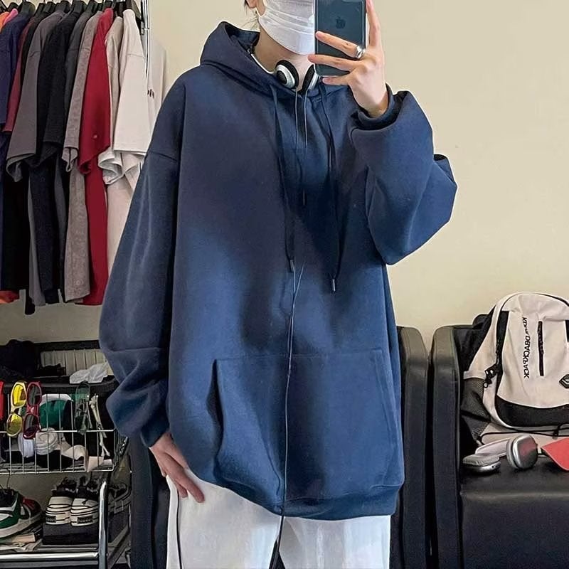 Burgundy Hoodie Mens Autumn Casual Top Blue  - Image 1