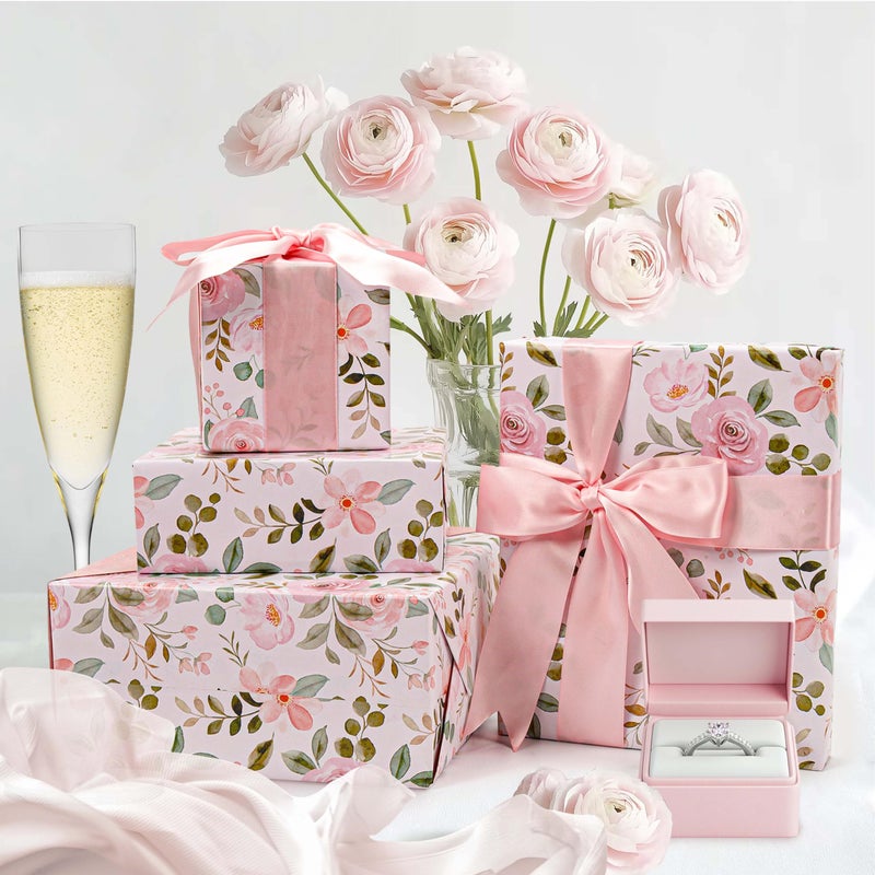 BIOBROWN Reversible Floral Wrapping Paper Roll - 17 Inches X 33 Feet (47 sq. ft. ttl.) Pink Watercolor Roses Design Flower Gift Wrap for Valentine's Day, Wedding, Bridal Shower, Mother's Day - Image 3