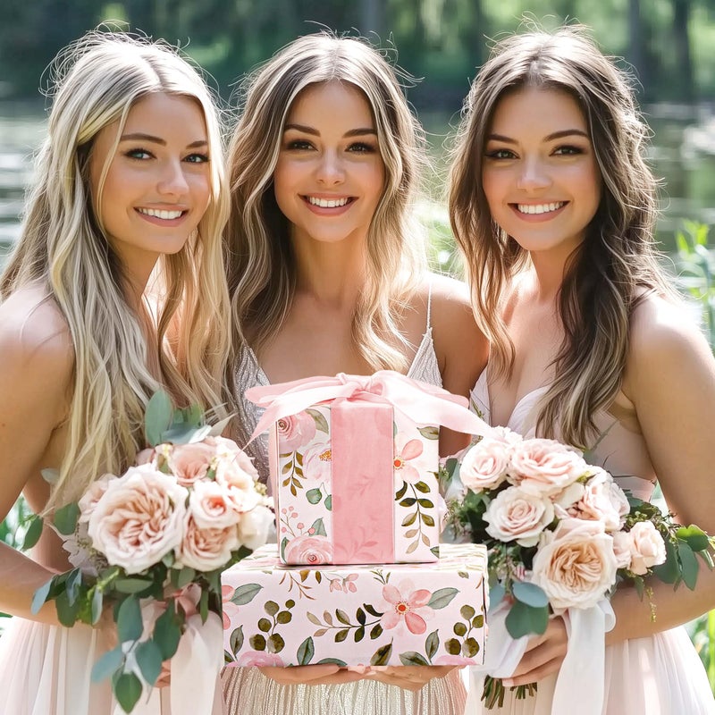 BIOBROWN Reversible Floral Wrapping Paper Roll - 17 Inches X 33 Feet (47 sq. ft. ttl.) Pink Watercolor Roses Design Flower Gift Wrap for Valentine's Day, Wedding, Bridal Shower, Mother's Day - Image 4