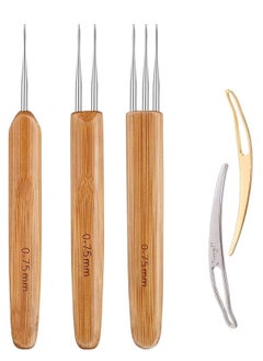 Y&D Crochet Hook Tool, Dreadlocks Needle Weaving for Braid Craft, Steel, with Bamboo Handle Interlocking Needles Hair Accessories Braids  - Image 1