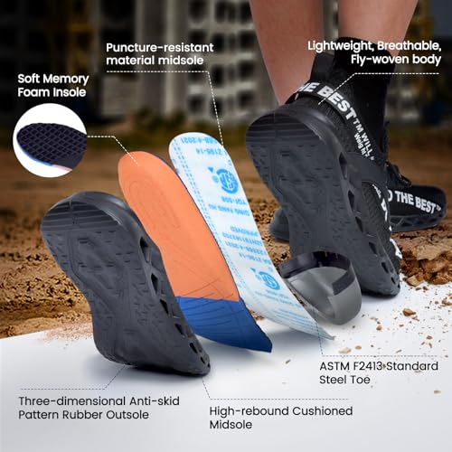 Furuian Steel Toe Shoes for Men Lightweight Indestructible Work Sneakers for Women Puncture Proof Comfortable Slip On Safety Shoes for Industrial,Coustruction Grey - Image 4