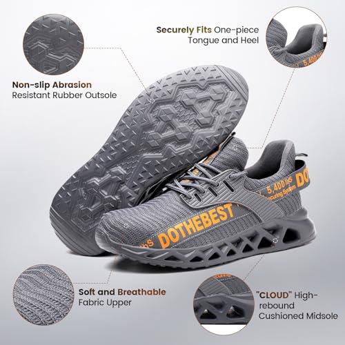 Furuian Steel Toe Shoes for Men Lightweight Indestructible Work Sneakers for Women Puncture Proof Comfortable Slip On Safety Shoes for Industrial,Coustruction Grey - Image 3