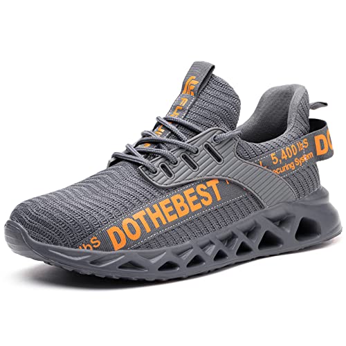 Furuian Steel Toe Shoes for Men Lightweight Indestructible Work Sneakers for Women Puncture Proof Comfortable Slip On Safety Shoes for Industrial,Coustruction Grey - Image 1