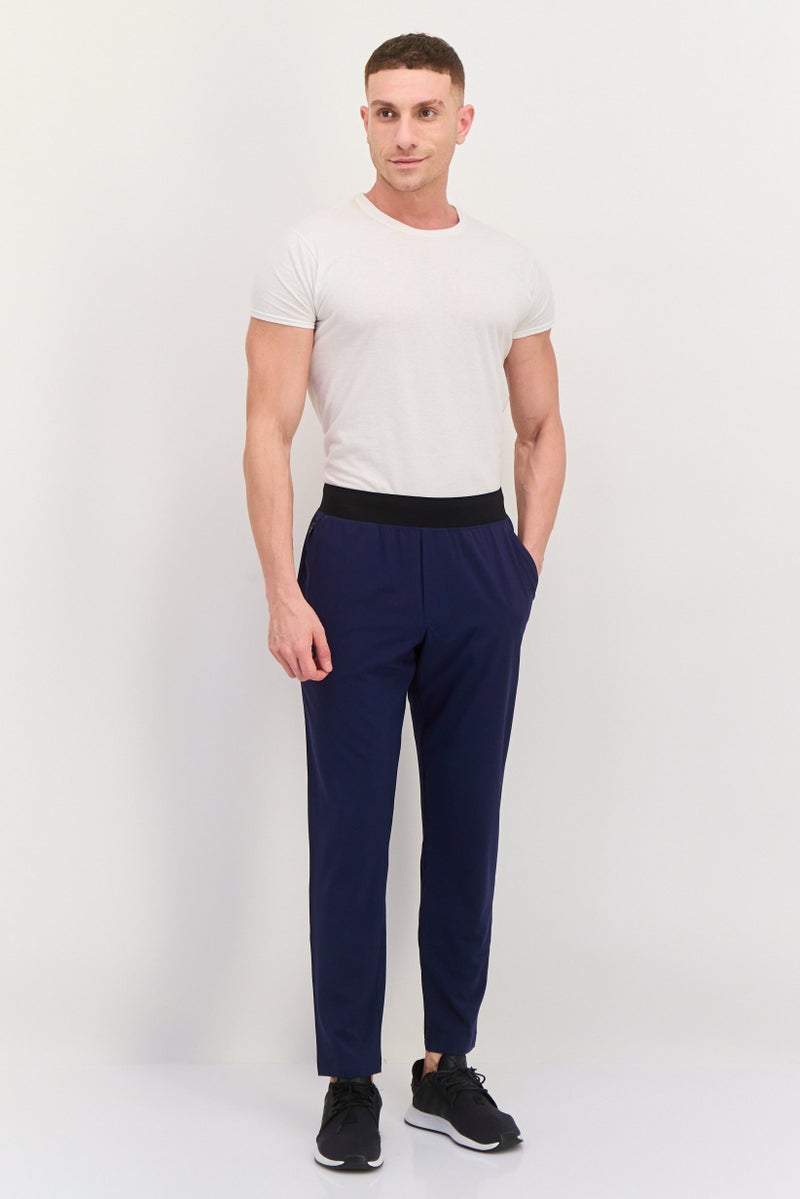 Men Sportswear Fit Brand Logo Training Pants, Navy Blue