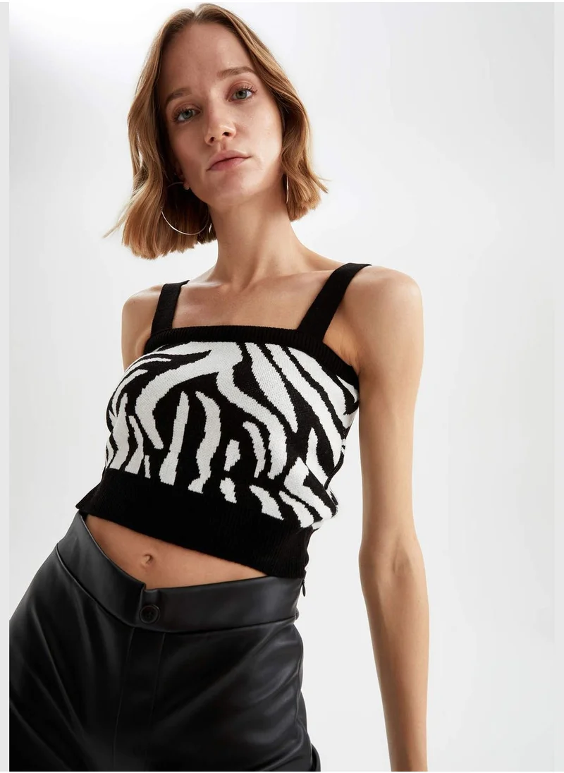 DeFacto Strappy Zebra Print Crop Top