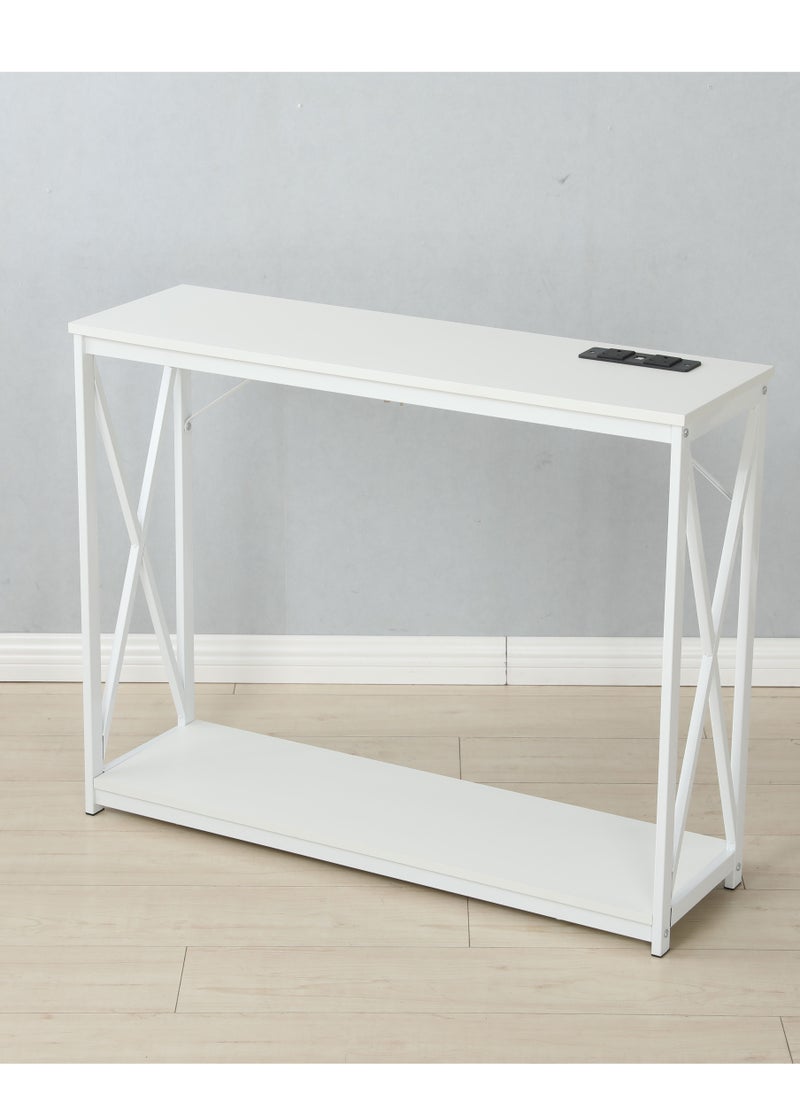 JANTENS - Console Table with Power Outlet Sofa Table White 100x30x78.5 cm - Image 1
