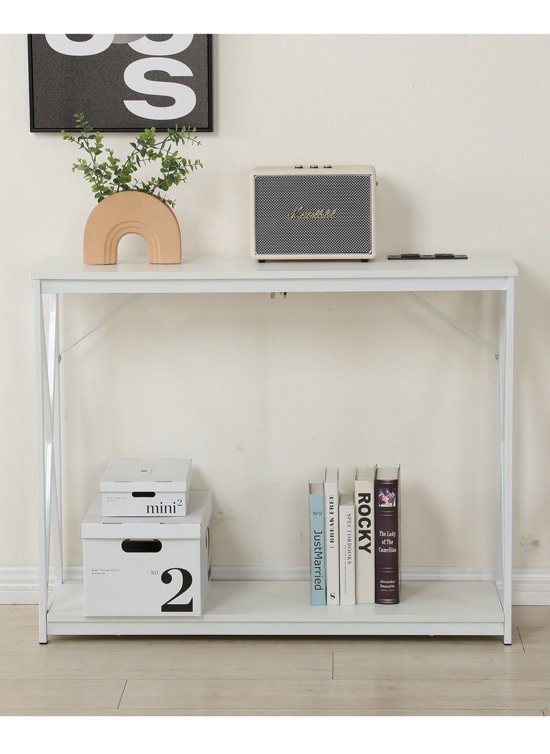 JANTENS - Console Table with Power Outlet Sofa Table White 100x30x78.5 cm - Image 1