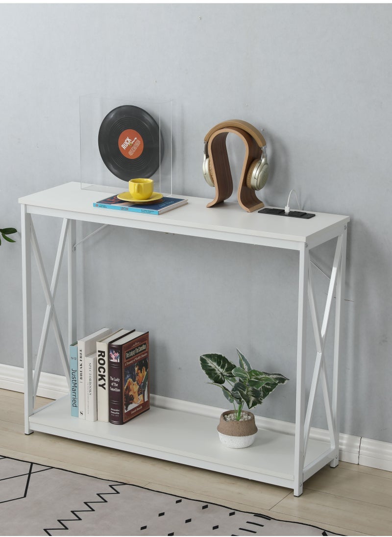 JANTENS - Console Table with Power Outlet Sofa Table White 100x30x78.5 cm - Image 1