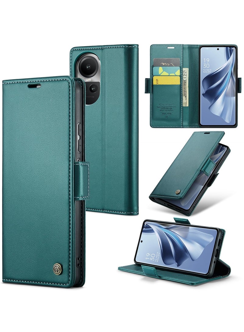 CaseMe Phone Case Luxury PU Leather Design Anti Fingerprint 023 Flip Cover Card Slot Holder Cover For OPPO RENO 10 / RENO 10 PRO   (Green) - Image 1
