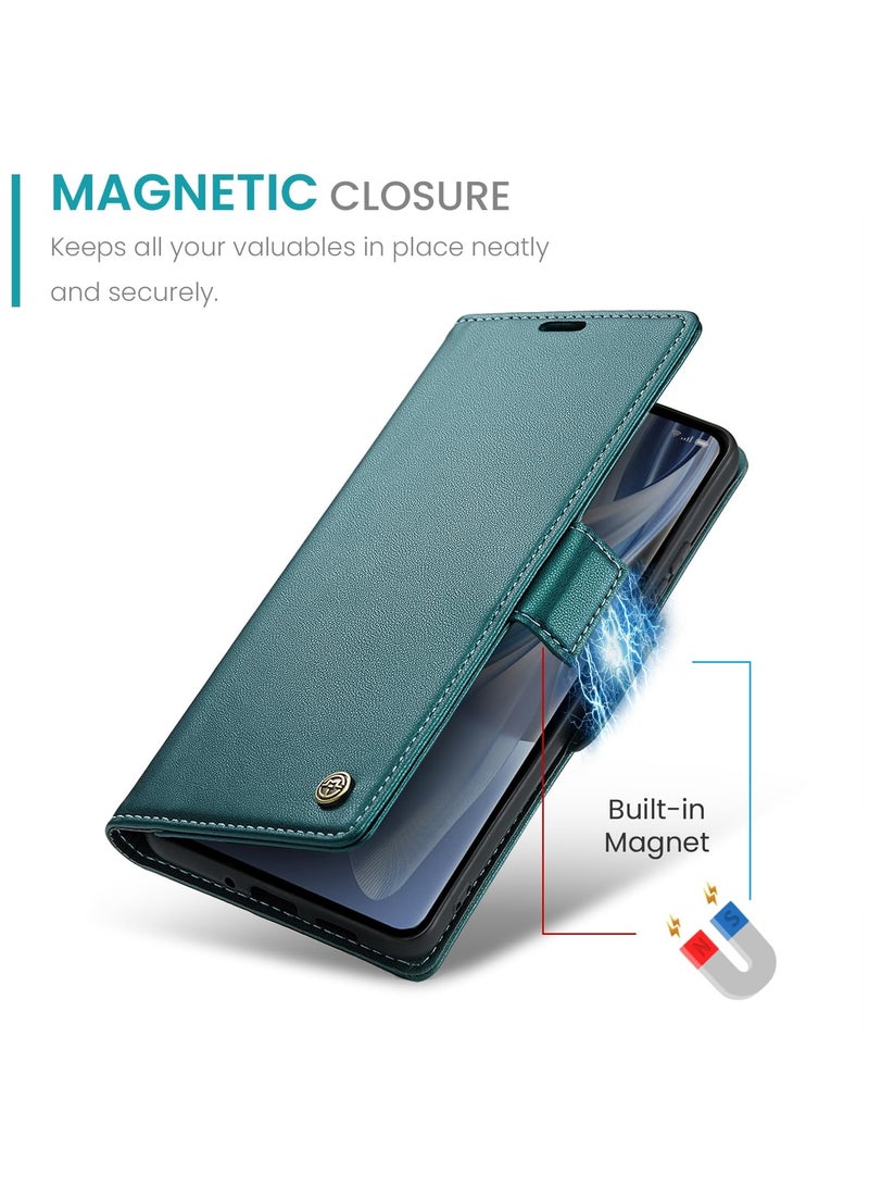 CaseMe Phone Case Luxury PU Leather Design Anti Fingerprint 023 Flip Cover Card Slot Holder Cover For OPPO RENO 10 / RENO 10 PRO   (Green) - Image 2
