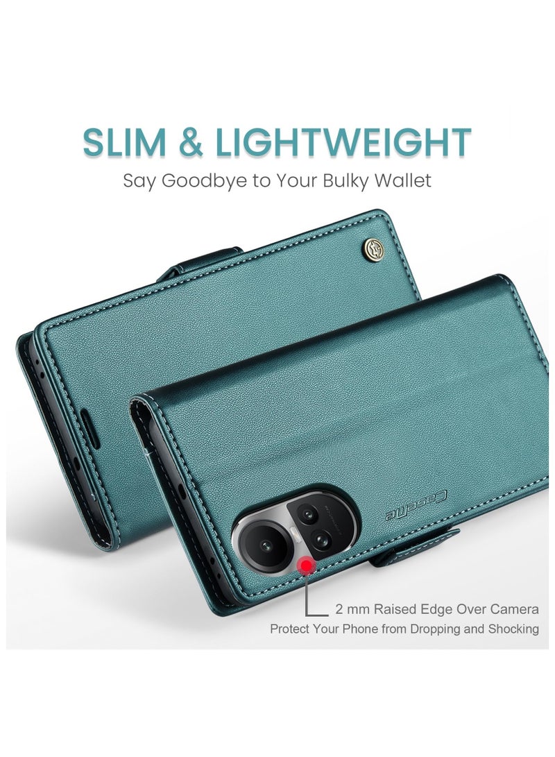 CaseMe Phone Case Luxury PU Leather Design Anti Fingerprint 023 Flip Cover Card Slot Holder Cover For OPPO RENO 10 / RENO 10 PRO   (Green) - Image 4