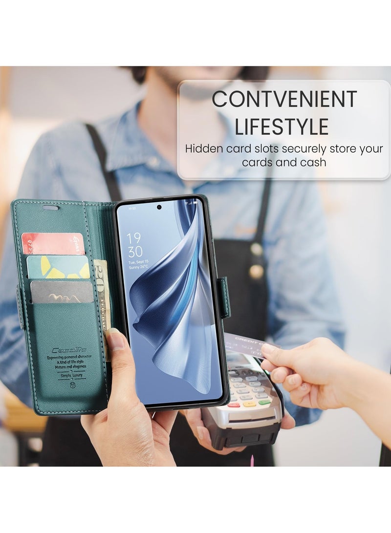 CaseMe Phone Case Luxury PU Leather Design Anti Fingerprint 023 Flip Cover Card Slot Holder Cover For OPPO RENO 10 / RENO 10 PRO   (Green) - Image 5