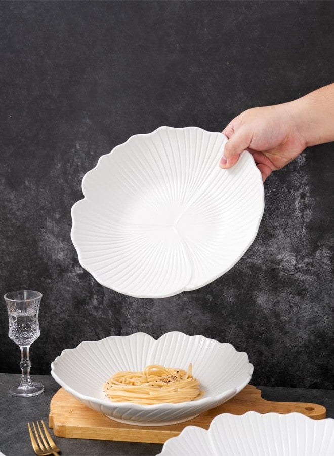 Jusalpha Set of 3-Japanese Style Flower Petal Shaped Porcelain Dinner Plates, Versatile Circular Serving Plates for Breakfast, Salad, Steak Dinner, PL019 (10 Inches, White) - Image 4