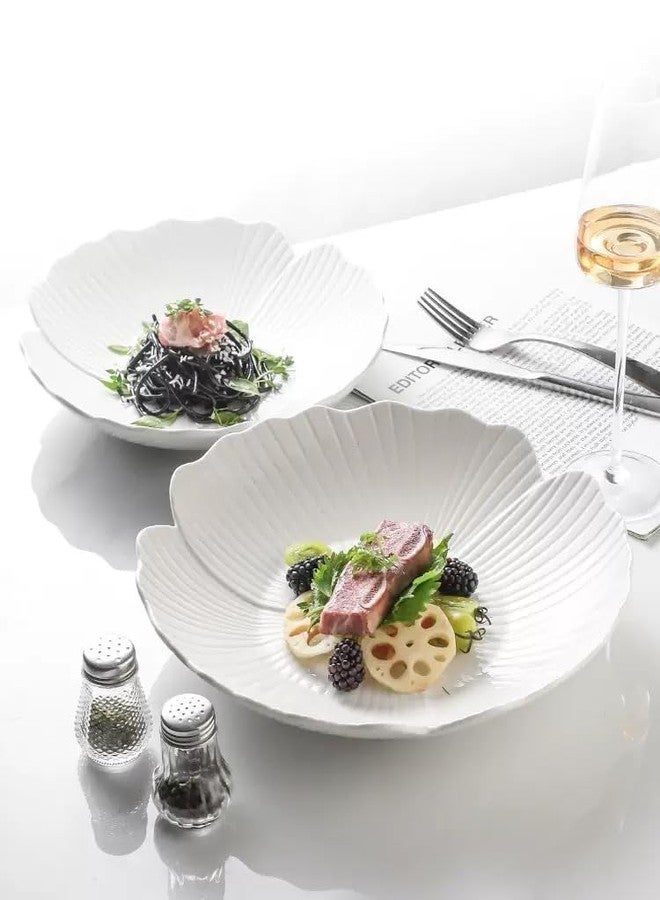 Jusalpha Set of 3-Japanese Style Flower Petal Shaped Porcelain Dinner Plates, Versatile Circular Serving Plates for Breakfast, Salad, Steak Dinner, PL019 (10 Inches, White) - Image 2