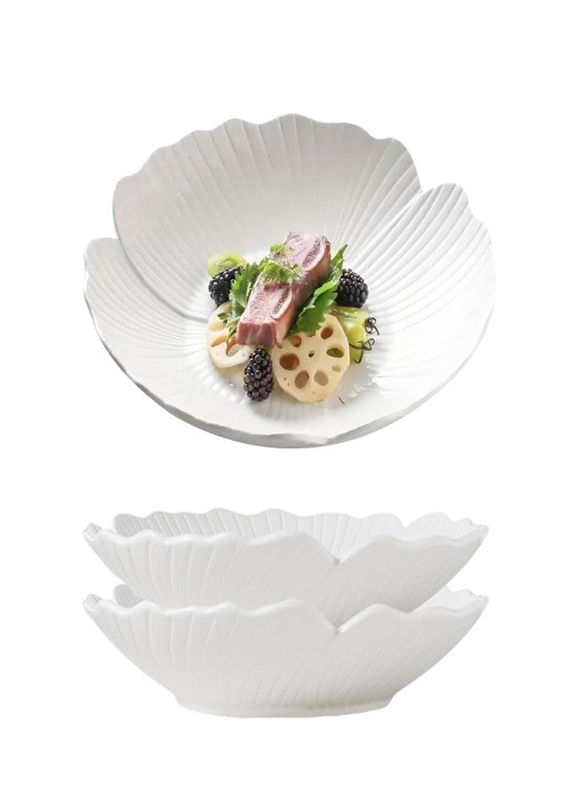Jusalpha Set of 3-Japanese Style Flower Petal Shaped Porcelain Dinner Plates, Versatile Circular Serving Plates for Breakfast, Salad, Steak Dinner, PL019 (10 Inches, White) - Image 1