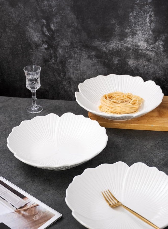 Jusalpha Set of 3-Japanese Style Flower Petal Shaped Porcelain Dinner Plates, Versatile Circular Serving Plates for Breakfast, Salad, Steak Dinner, PL019 (10 Inches, White) - Image 5