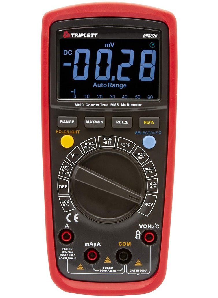 Triplett MM525 True RMS 6000 Count High Performance Digital Multimeter with LPF and LOZ and EBTN Display  ACDC Voltage ACDC Current Resistance Temperature Continuity