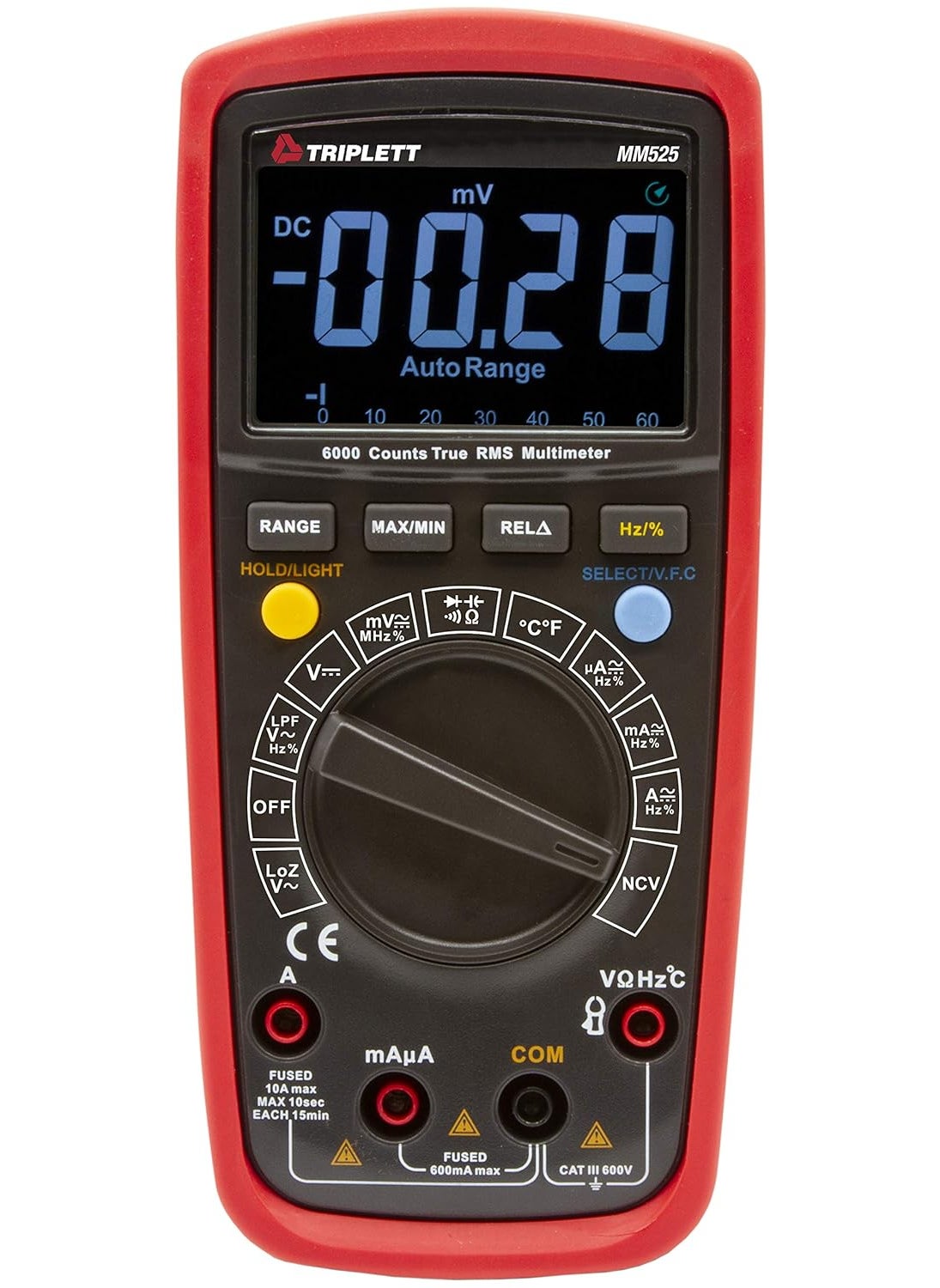 Triplett Triplett MM525 True RMS 6000 Count High Performance Digital Multimeter with LPF and LOZ and EBTN Display  ACDC Voltage ACDC Current Resistance Temperature Continuity  - Image 1
