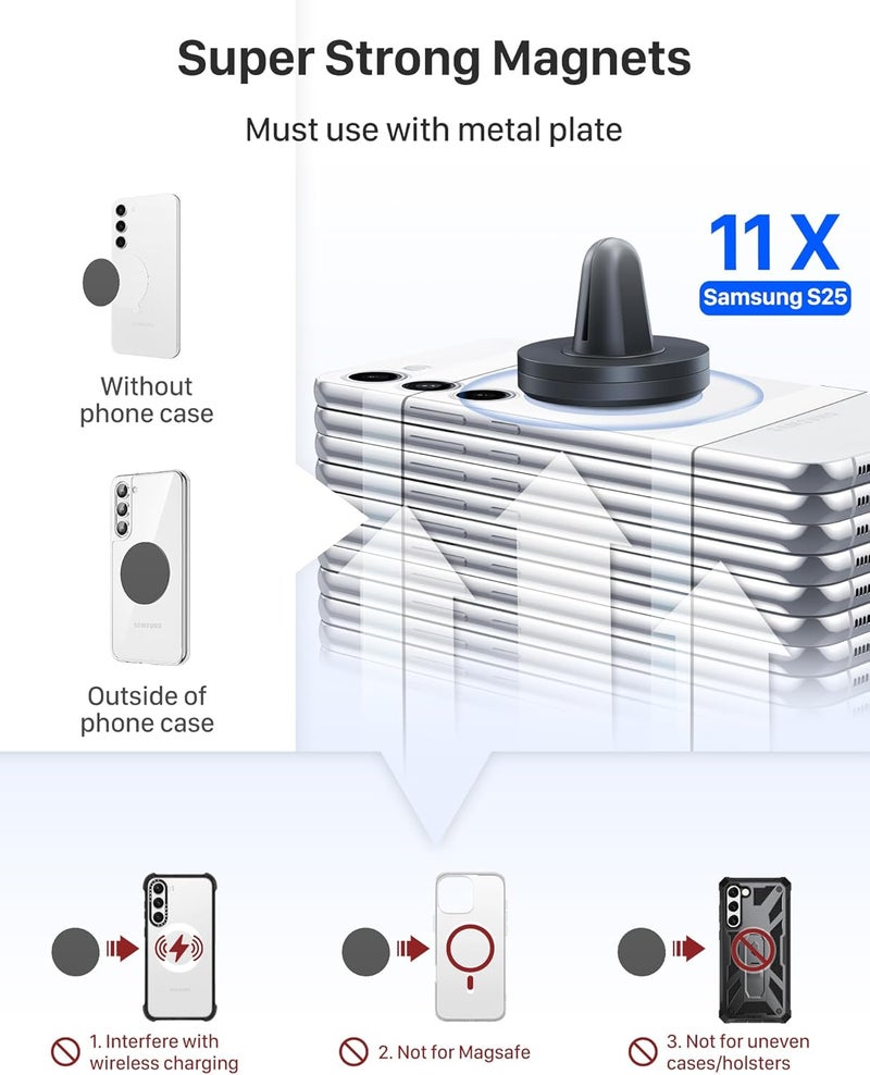 YOSH Car Phone Holder, Magnetic Phone Car Mount Air Vent, Upgraded Strongest Magnets & Super Stable, Phone Holder for Car Vent Compatible with iPhone Samsung Huawei Xiaomi, Comes with Metal Plates - Image 2