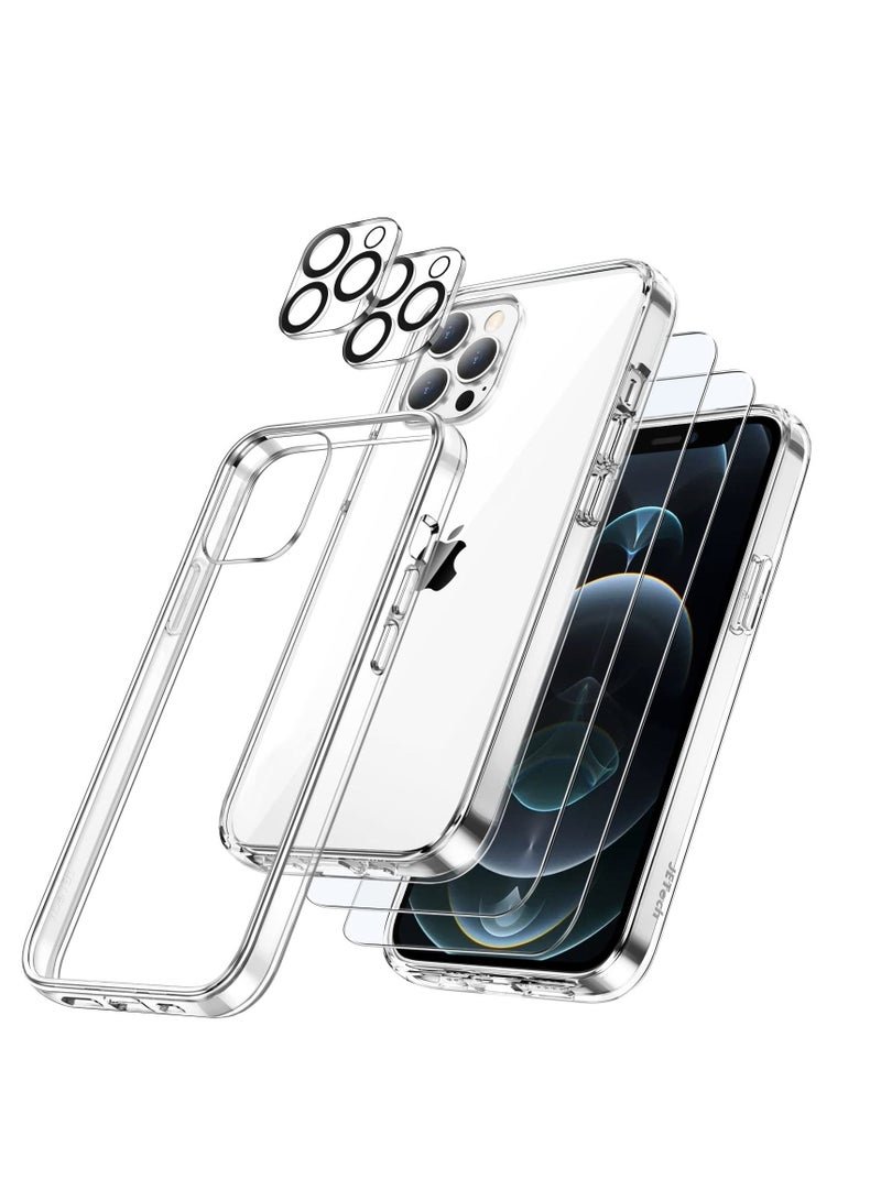 جي تيك جراب لهاتف iPhone 12 Pro واقي شاشة و 2 عبوة من واقي عدسة الكاميرا غير مصفر تغطية كاملة بغشاء زجاجي مقوى - Image 1